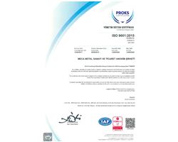 ISO 9001:2015 KALİTE YÖNETİM SİSTEMİ BELGESİ